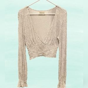Urban Outfitters Long Sleeve Polka Dot Vneck Crop Top Size M